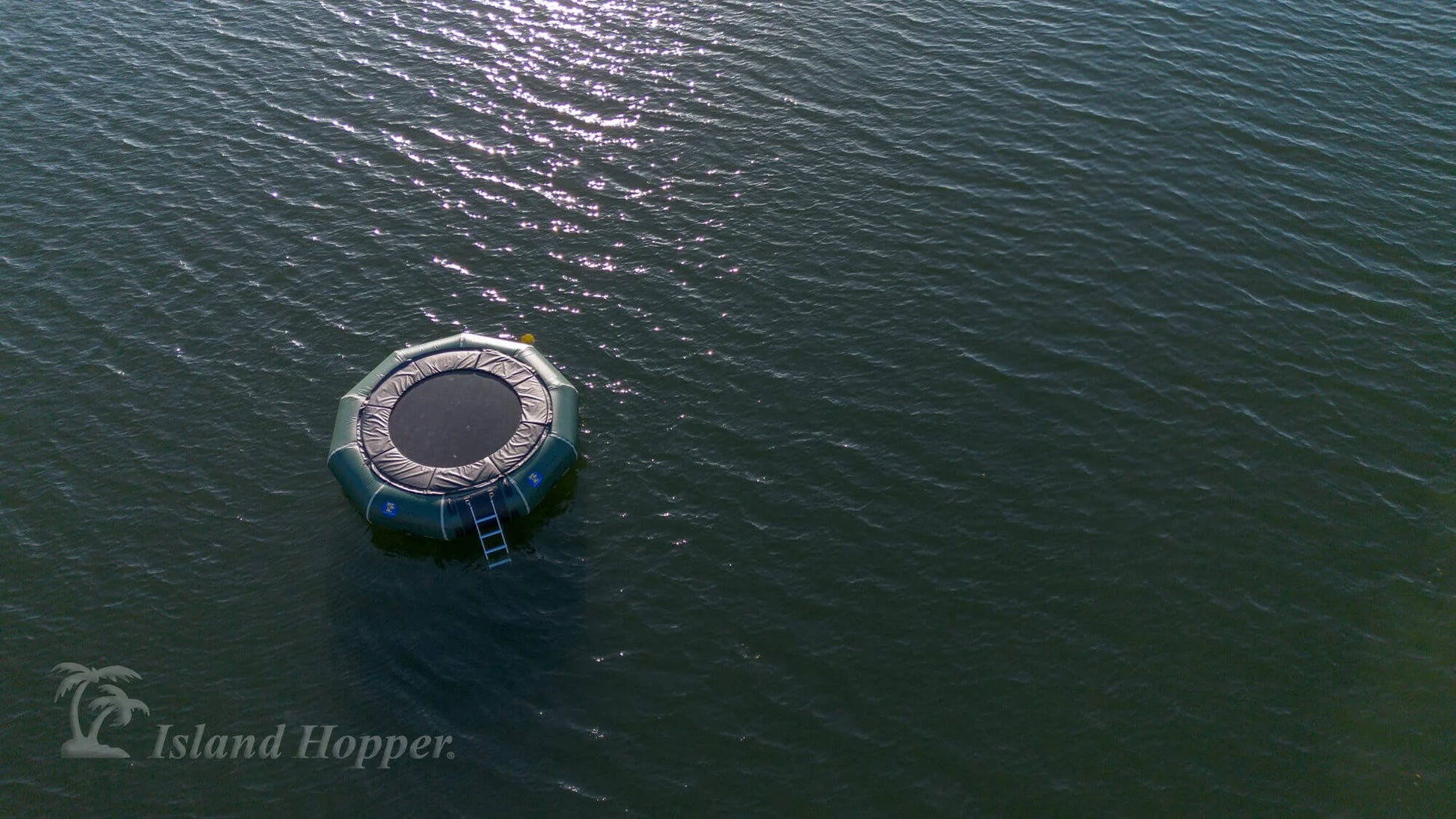 Island Hopper 15ft Classic natural green water trampoline for lakefront houses