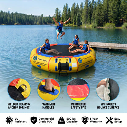 Island Hopper 13ft Bounce N Splash yellow springless water trampoline water bouncer with 10-foot jump surface