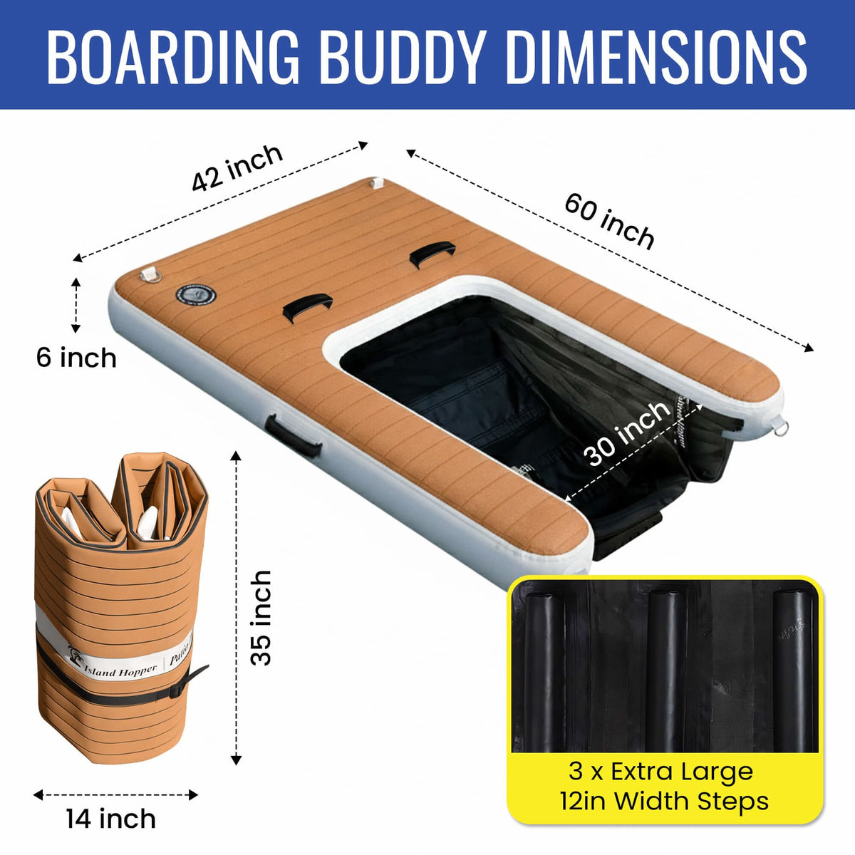 Island Hopper Boarding Buddy inflatable dock dimensions for water platform
