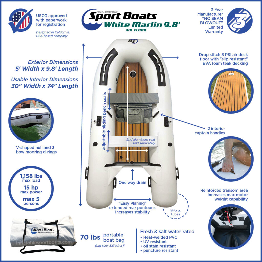 Island Hopper White Marlin 9.8′ Inflatable Fishing Boat