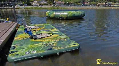 10′ Lakeside Tropical Graphic Series Inflatable Floating Dock and Bouncer Slide