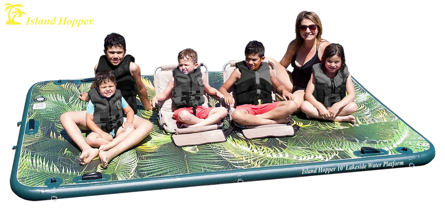 10′ Lakeside Tropical Graphic Series Inflatable Floating Dock and Bouncer Slide