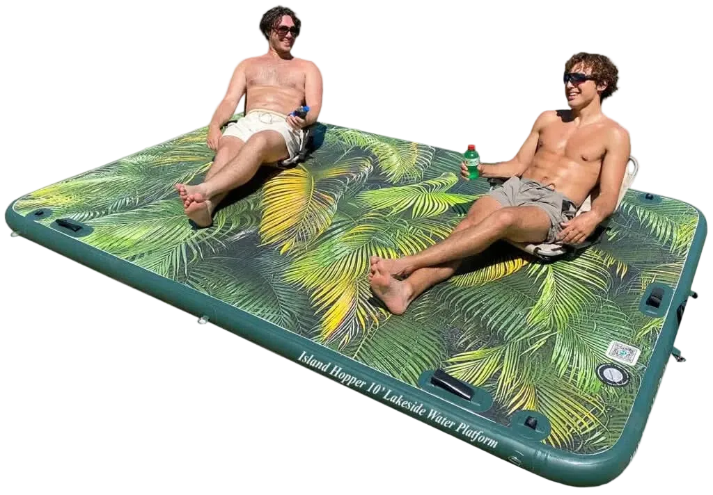 10′ Lakeside Tropical Graphic Series Inflatable Floating Dock and Bouncer Slide