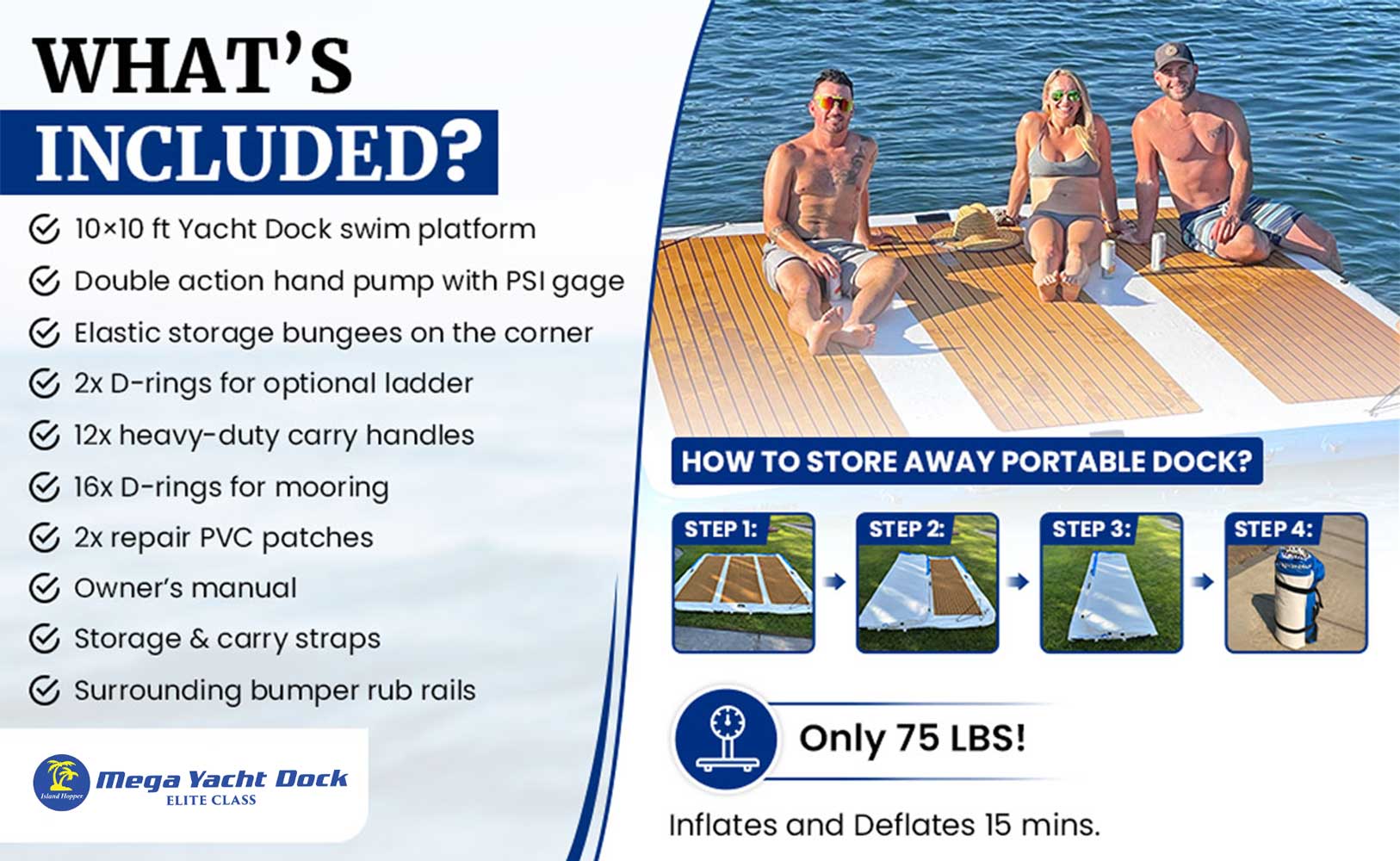 Island Hopper Mega Yacht Dock rubber corner bumpers commercial-grade inflatable lake island platform