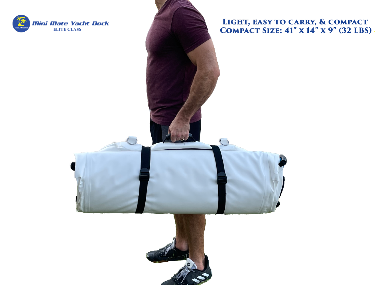Island Hopper Mini Mate inflatable boat dock 32 lbs packed for marina locker or car trunk storage