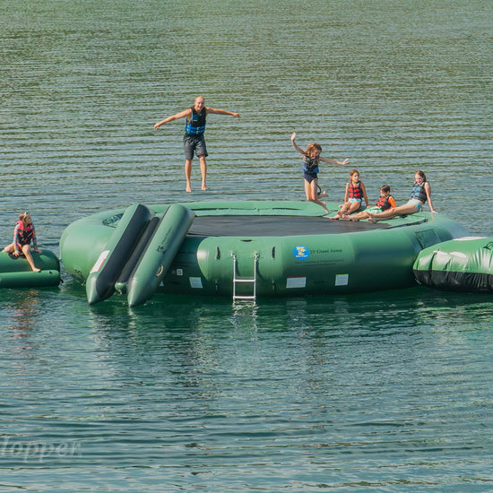 Island Hopper 20ft Acrobat natural green steel frame spring water trampoline for sale