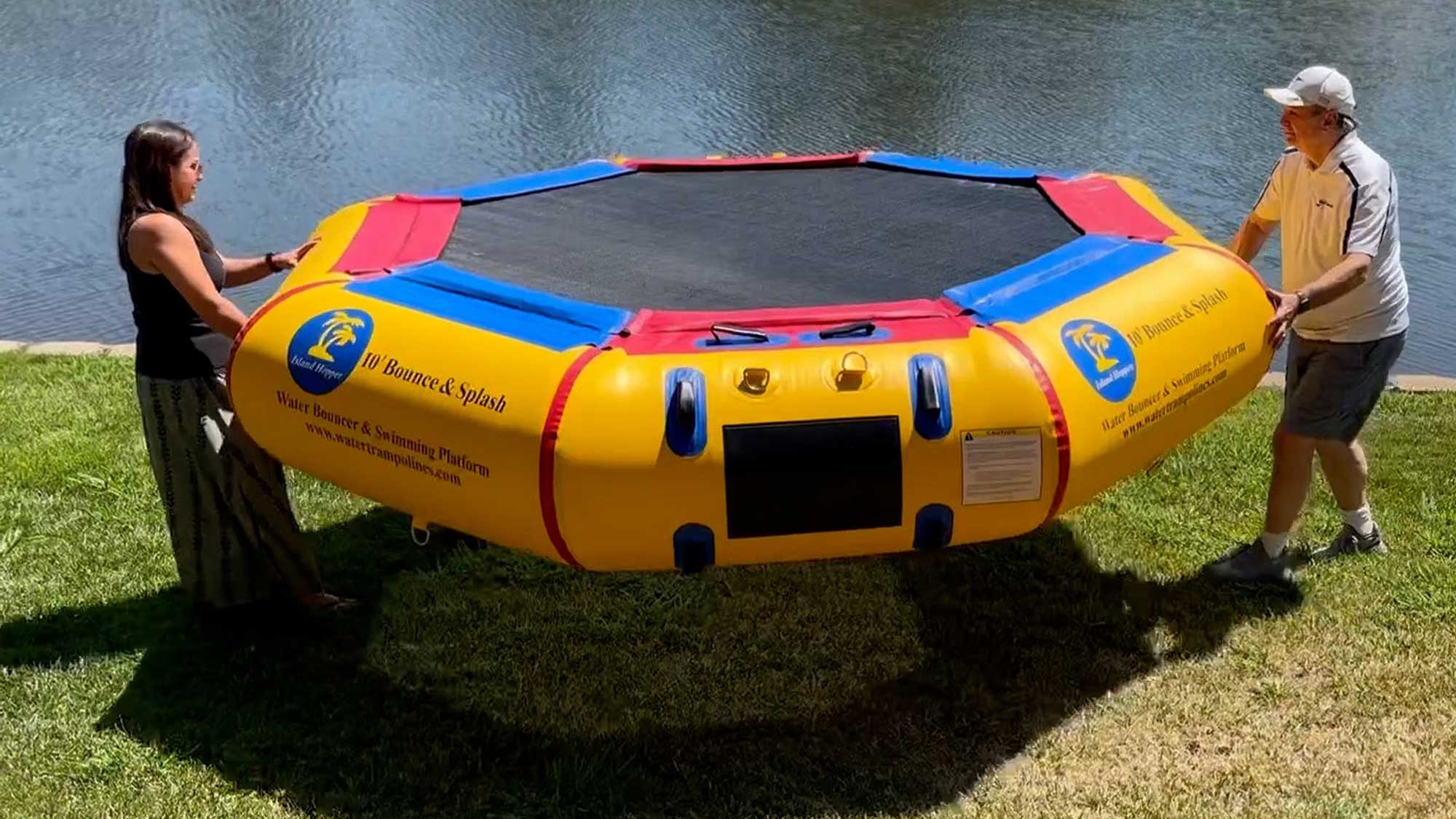 Island Hopper Bounce N Splash springless water trampoline water bouncer assembly video